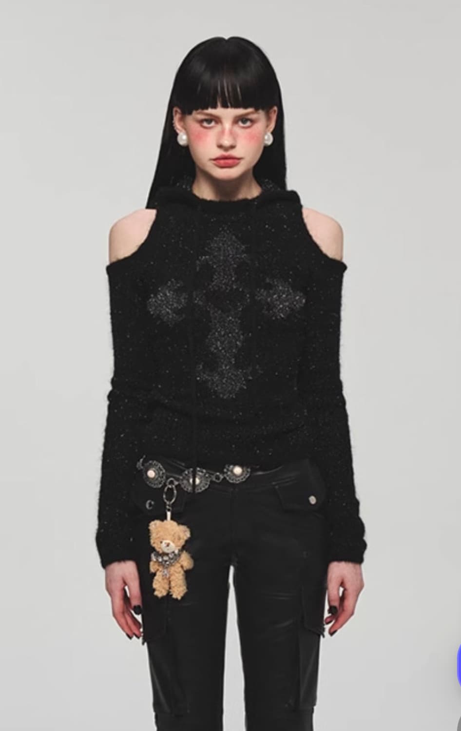 원진스튜디오 크로스 니트 후드티 상품이미지1