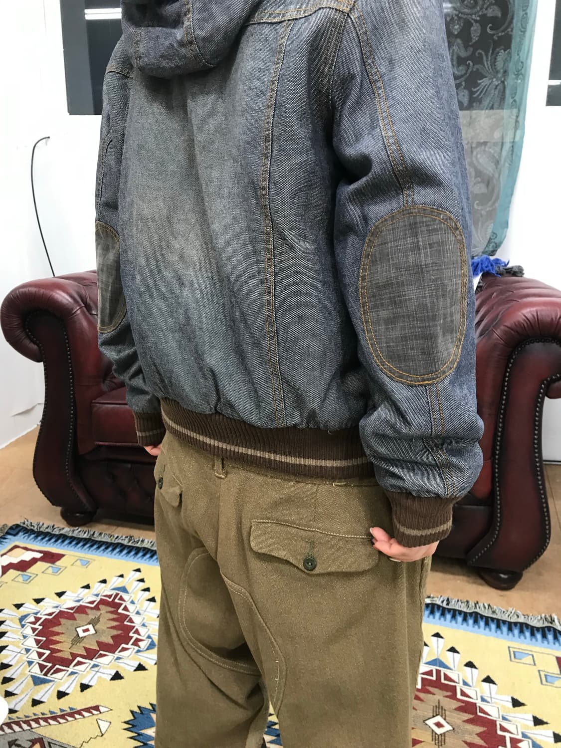 빈티지 여성 엘보패치 후드 블루종 자켓  상품이미지2