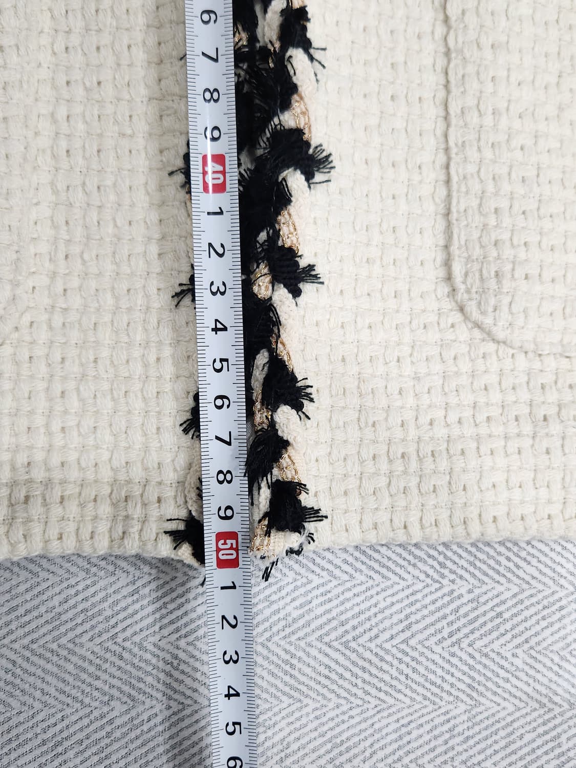 [F] 빅토리아 트위드 노카라 자켓 아이보리 블랙 배색 상품이미지7