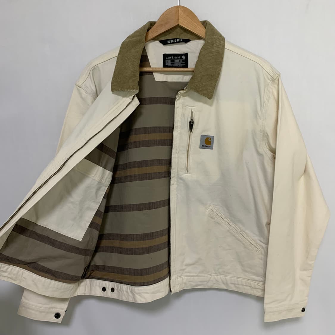 칼하트 빈티지 카라 배색 아이보리 코듀로이 자켓 L 상품이미지7