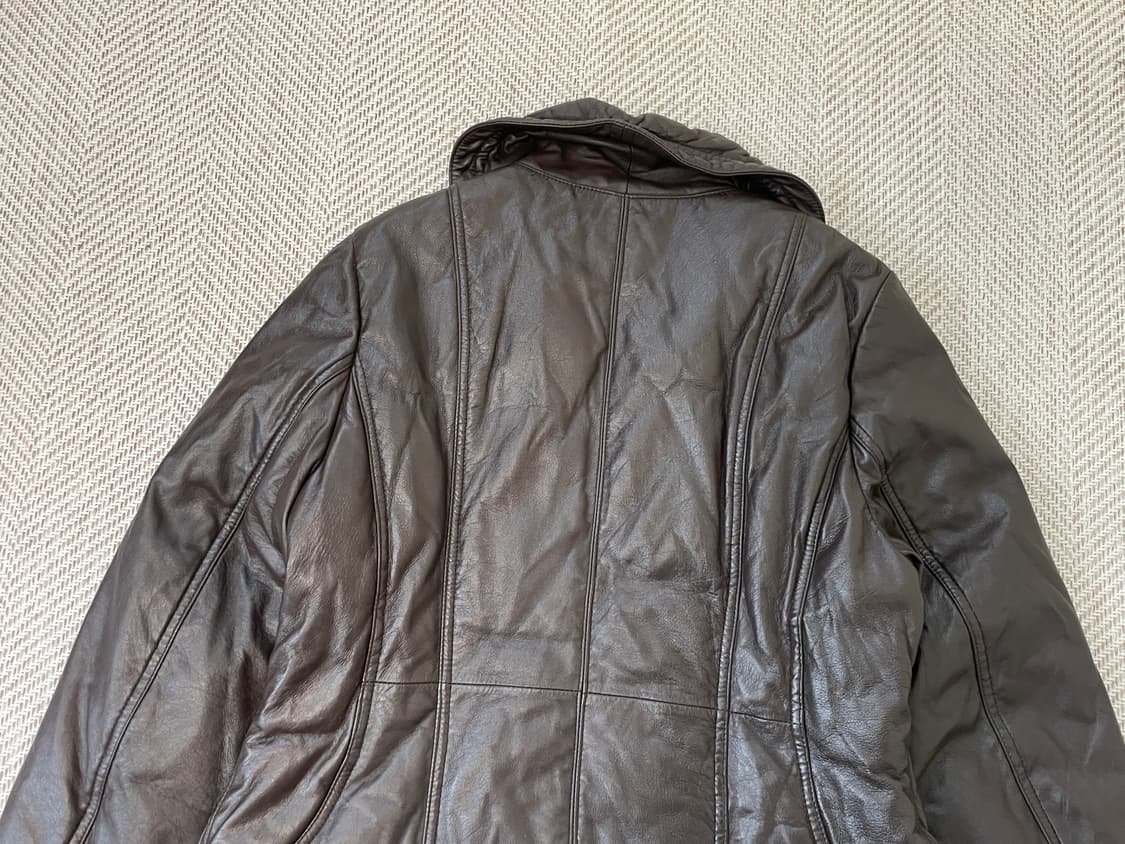 빈티지 하이넥 드로스트링 양가죽 레더 패딩 재킷 J03921 상품이미지8