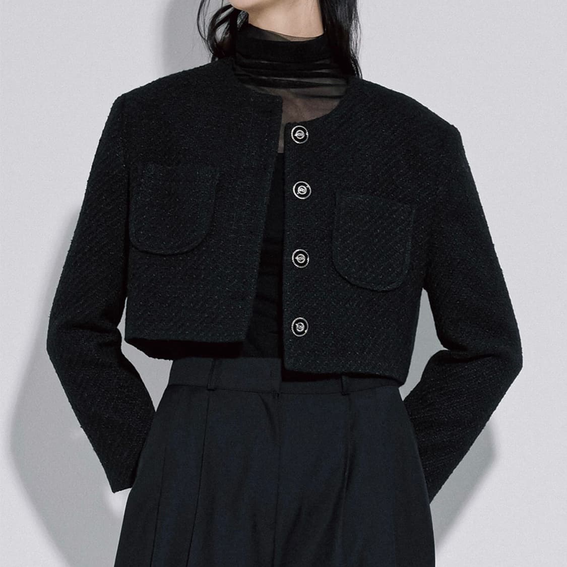 로제프란츠 트위드 크롭 자켓 블랙 상품이미지2