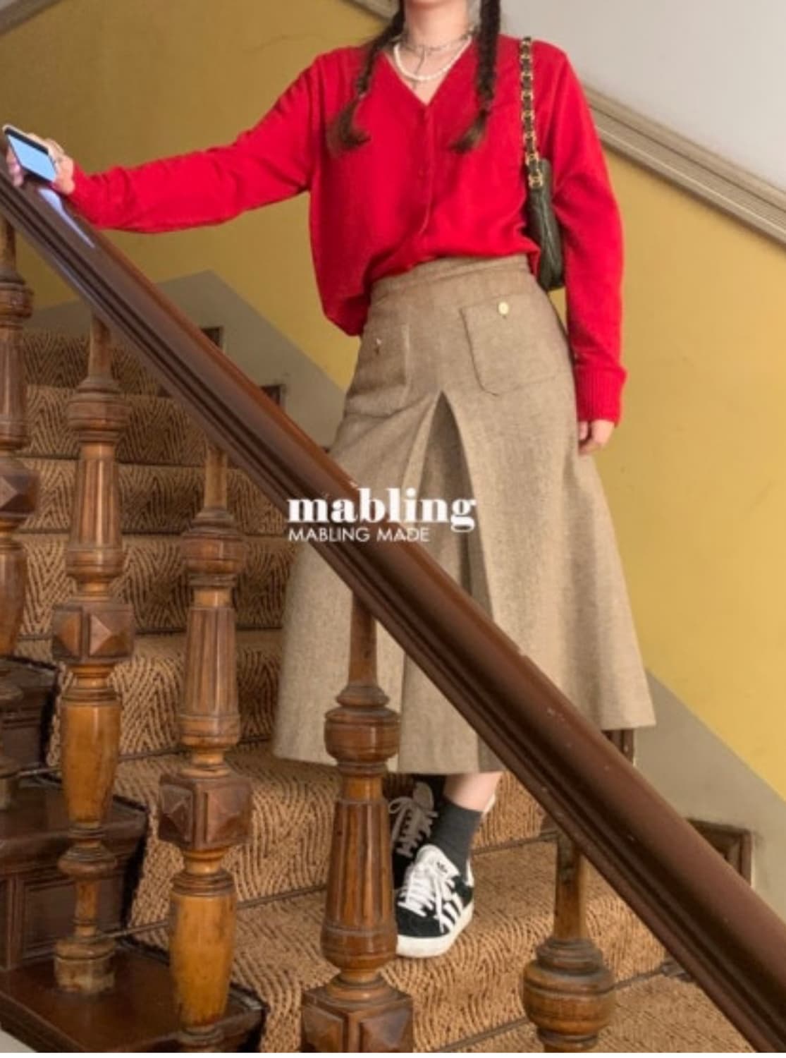 (새상품) 마블링 캐시미어 브이넥 가디건 레드 상품이미지5