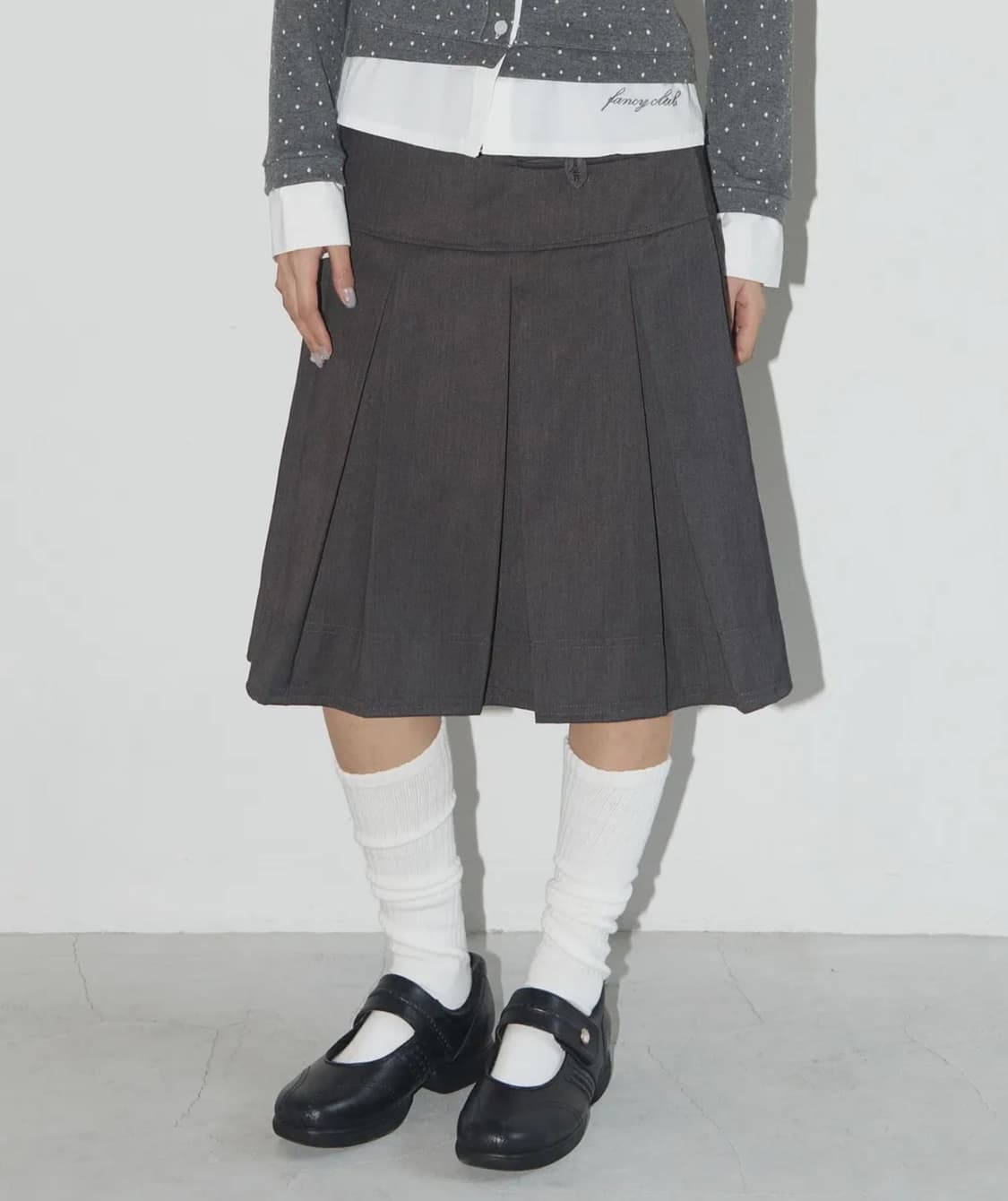 팬시클럽 플리츠 미디 스커트 그레이 상품이미지1