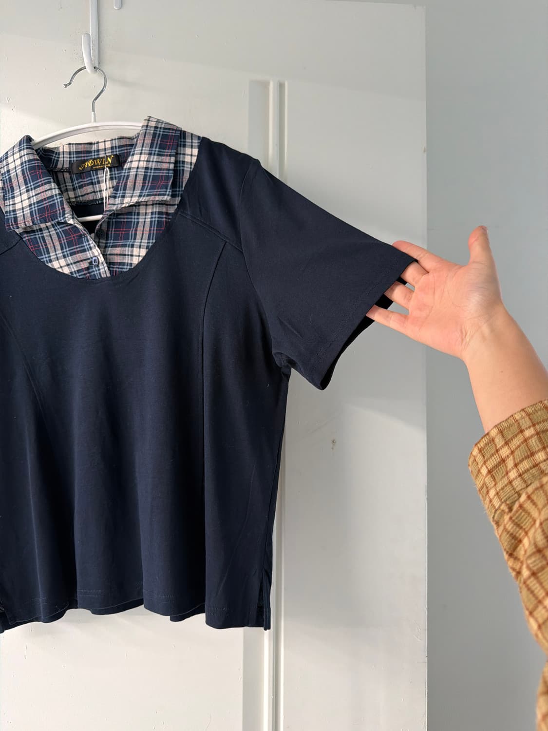 일본빈티지 프레피 체크 레이어드 반팔티 상품이미지8