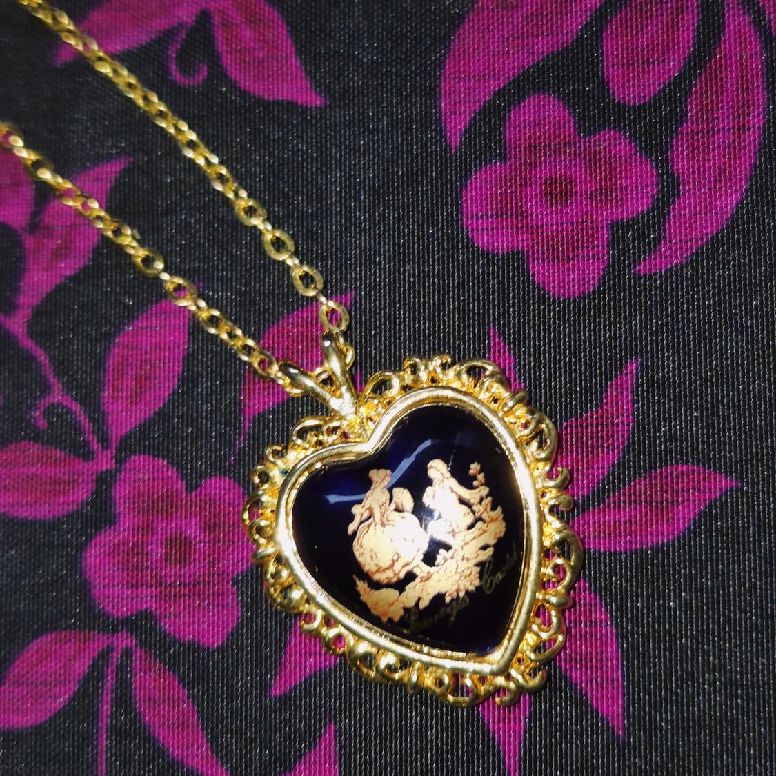 70s 프랑스 리모지 엔틱 캐슬 하트 도자기 목걸이 상품이미지8