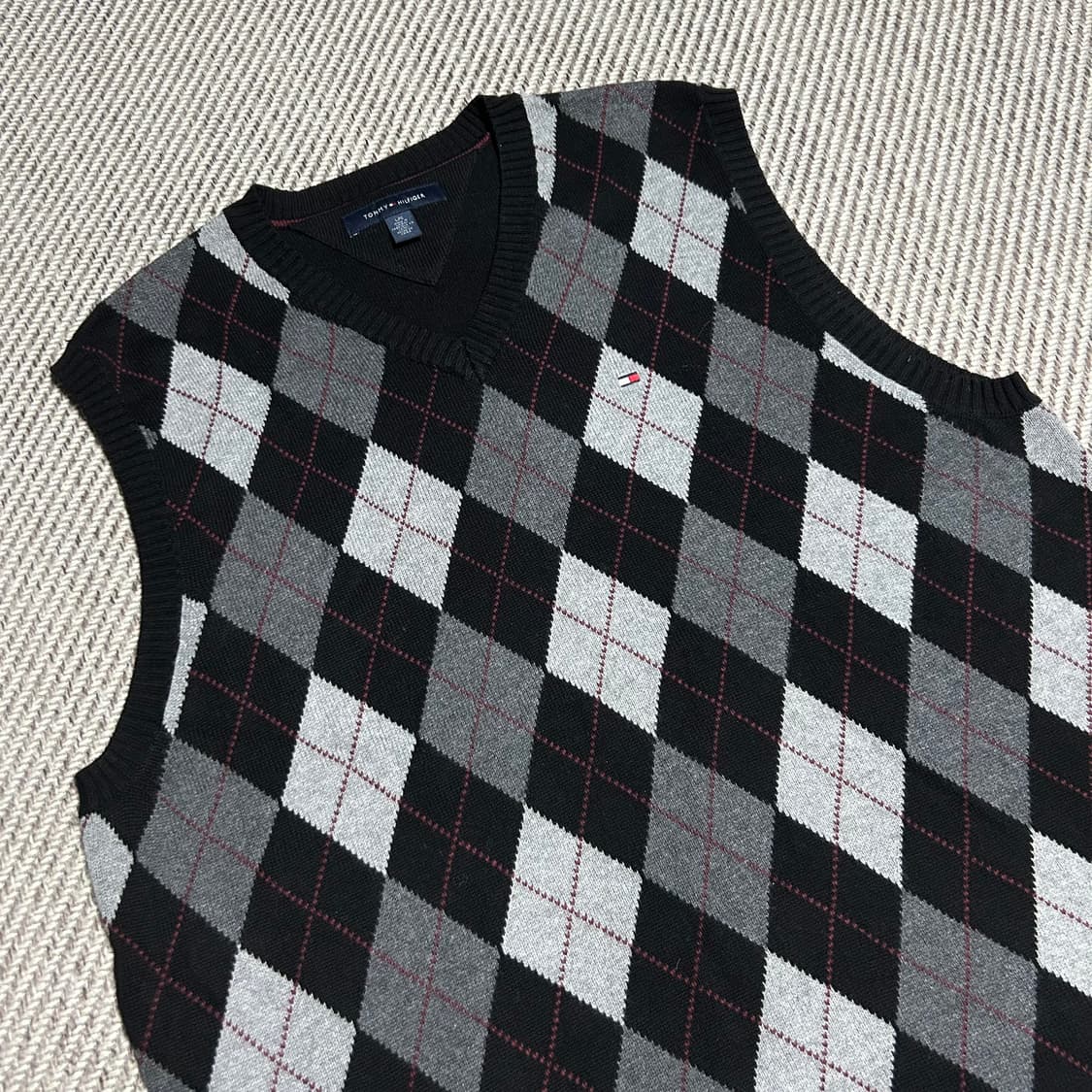 [XL] Tommy 타미힐피거 아가일패턴 브이넥 니트 조끼 상품이미지3