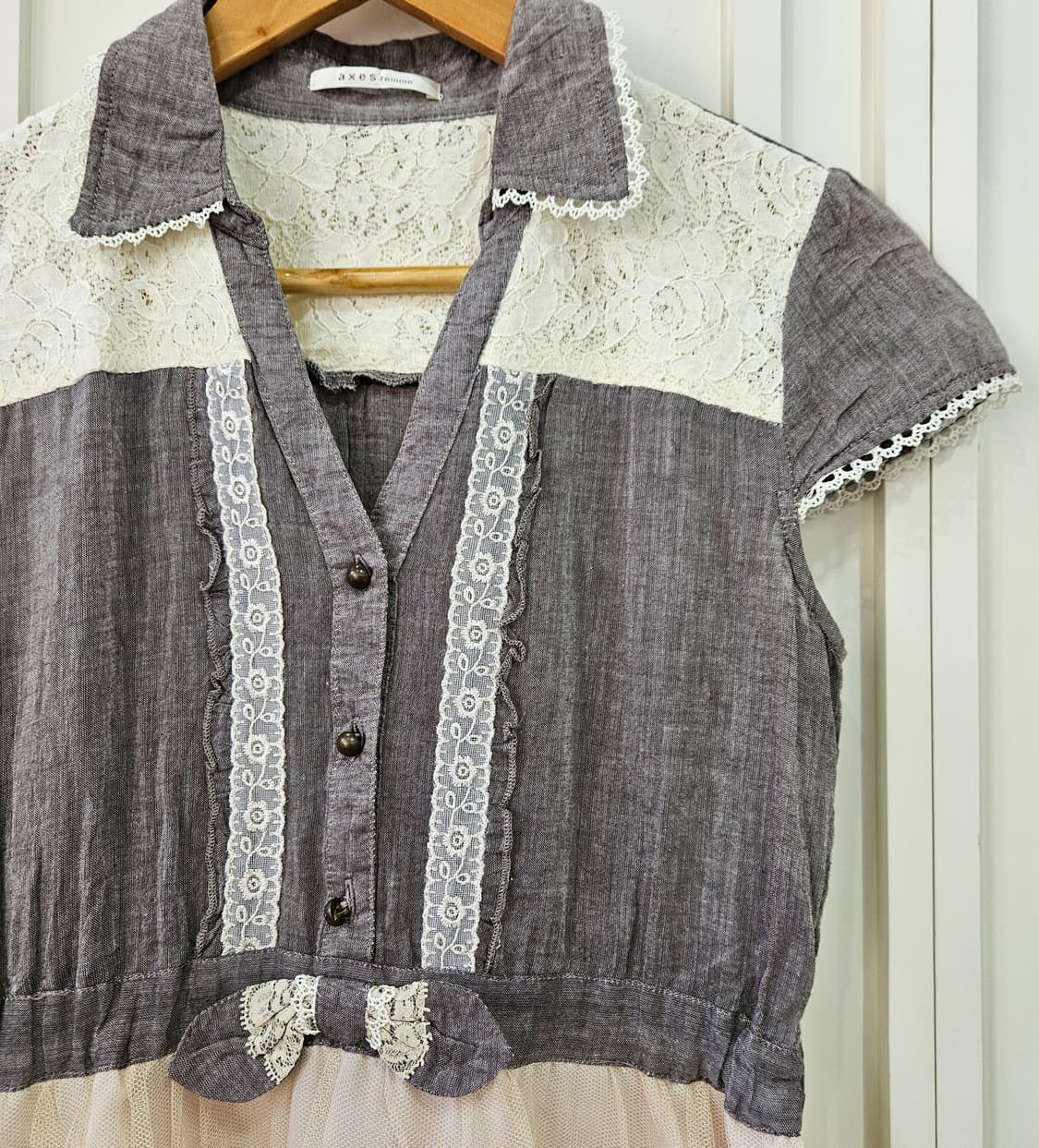 엑시즈팜(Axes Femme) 레이스 배색 튤 원피스 상품이미지2