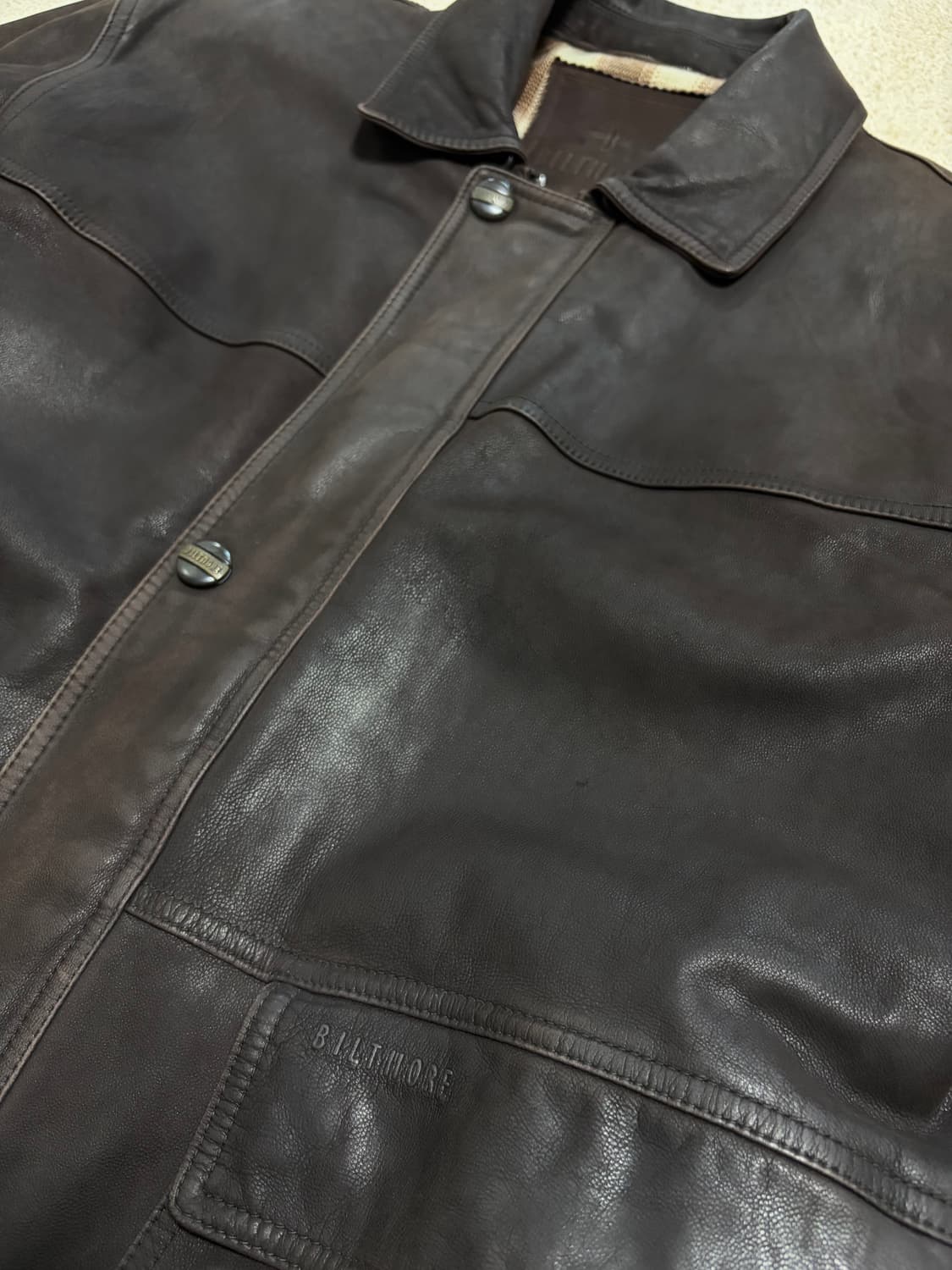 100) 00s 산양가죽 램스킨 필드자켓 브라운 레더카코트 상품이미지4