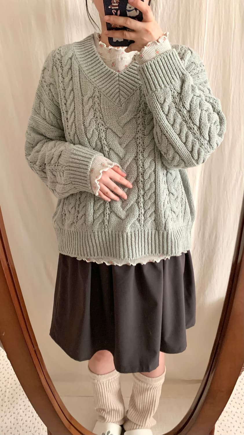 뮤트 민트 모리 케이블 니트 상품이미지3