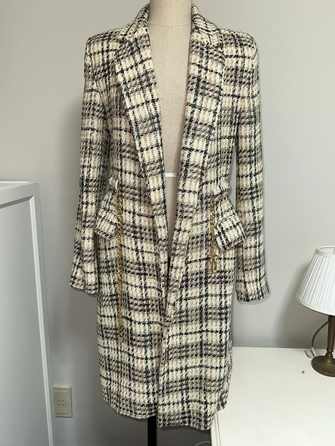 Zara 트위드 롱 자켓 코트 (벨트 포함) 상품이미지4