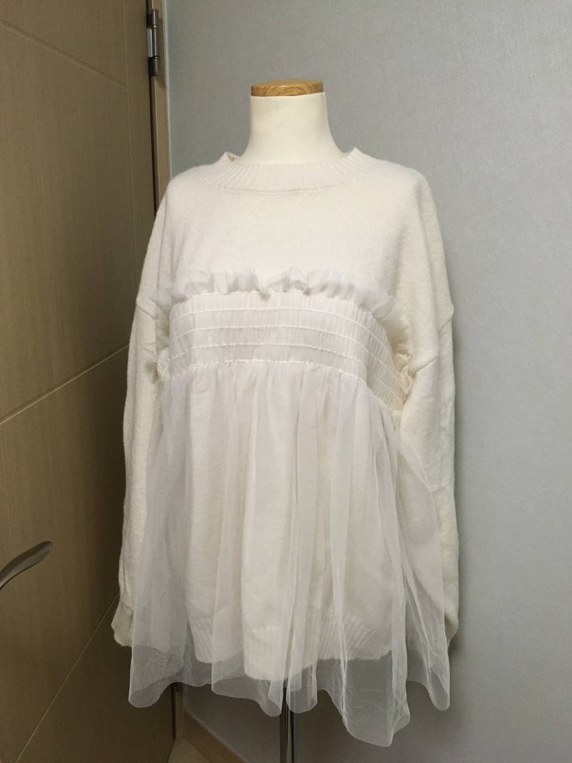 일본빈티지 샤 레이스 아이보리 크림 니트 루즈핏 모리걸 트밍 유노이아 상품이미지4