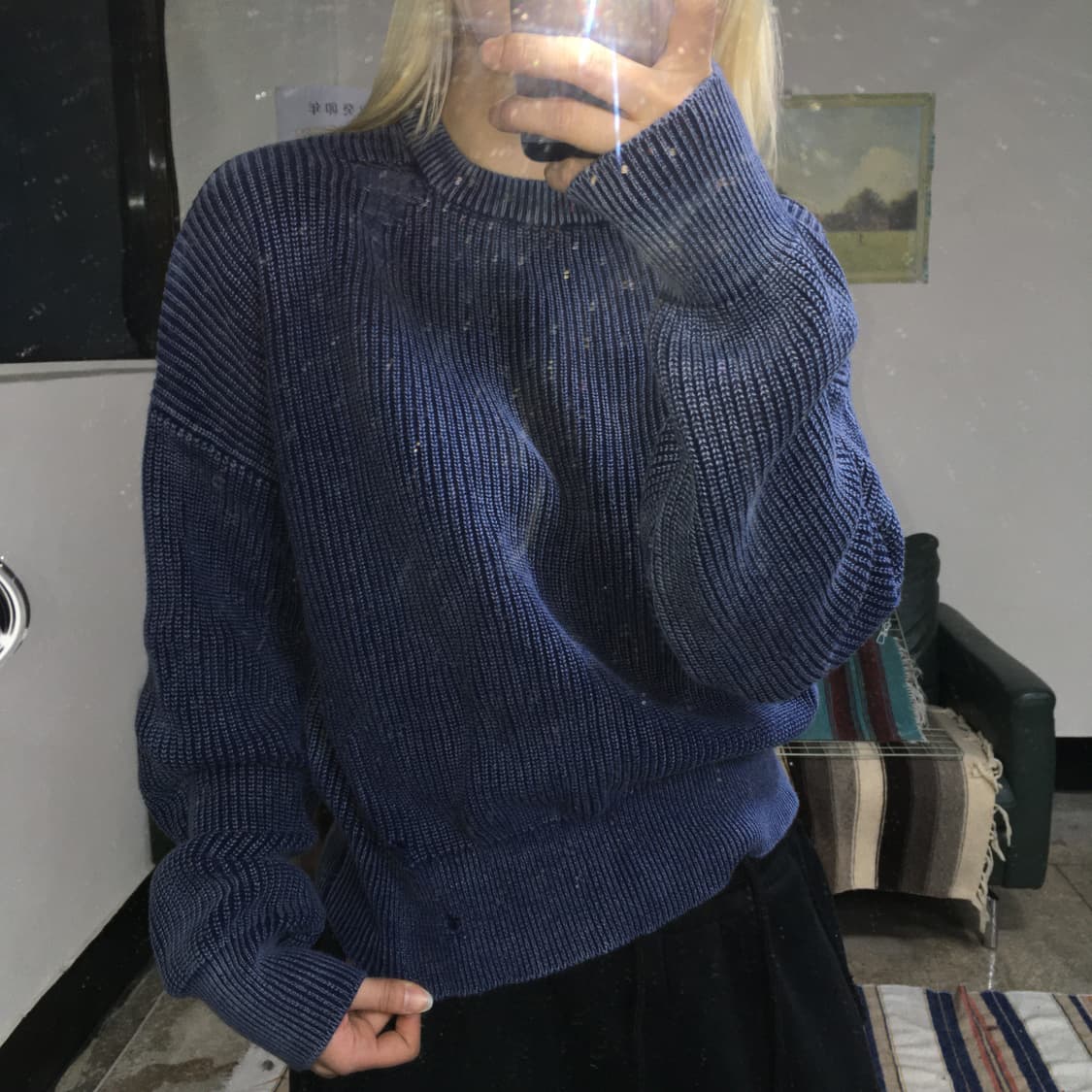 투티/0323 MAISON MINED 데미지 숏 니트 크롭 블루 워싱 상품이미지2