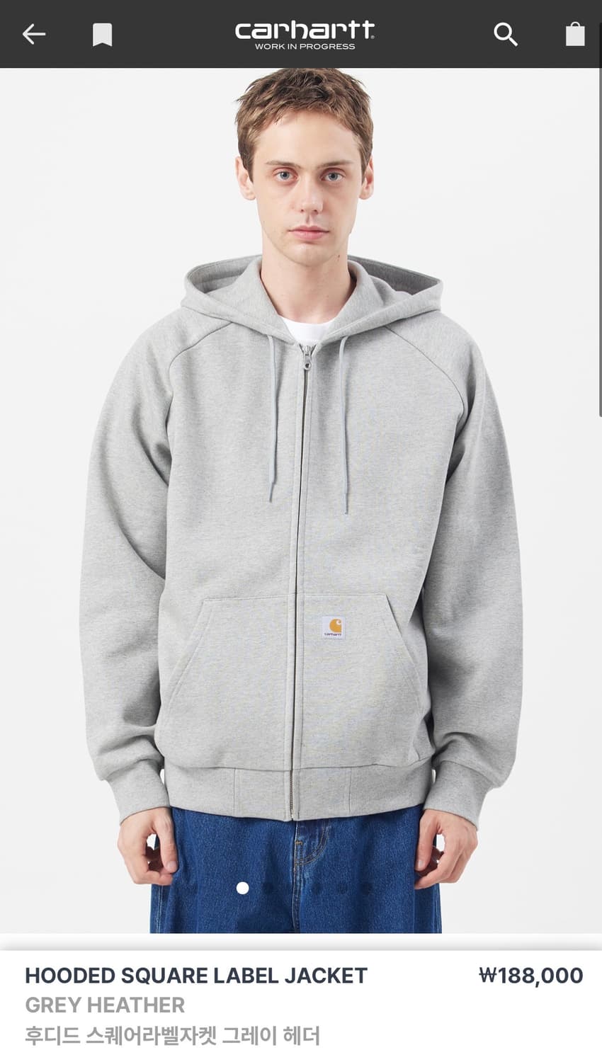 칼하트 기모 후드집업 그레이 S 상품이미지2