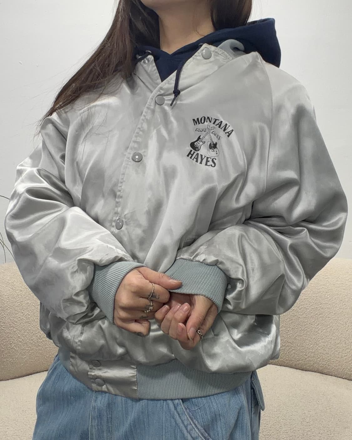 90s 올드스쿨 빈티지 MONTANA 실버 유광 스타디움 락 스타디움자켓 상품이미지3