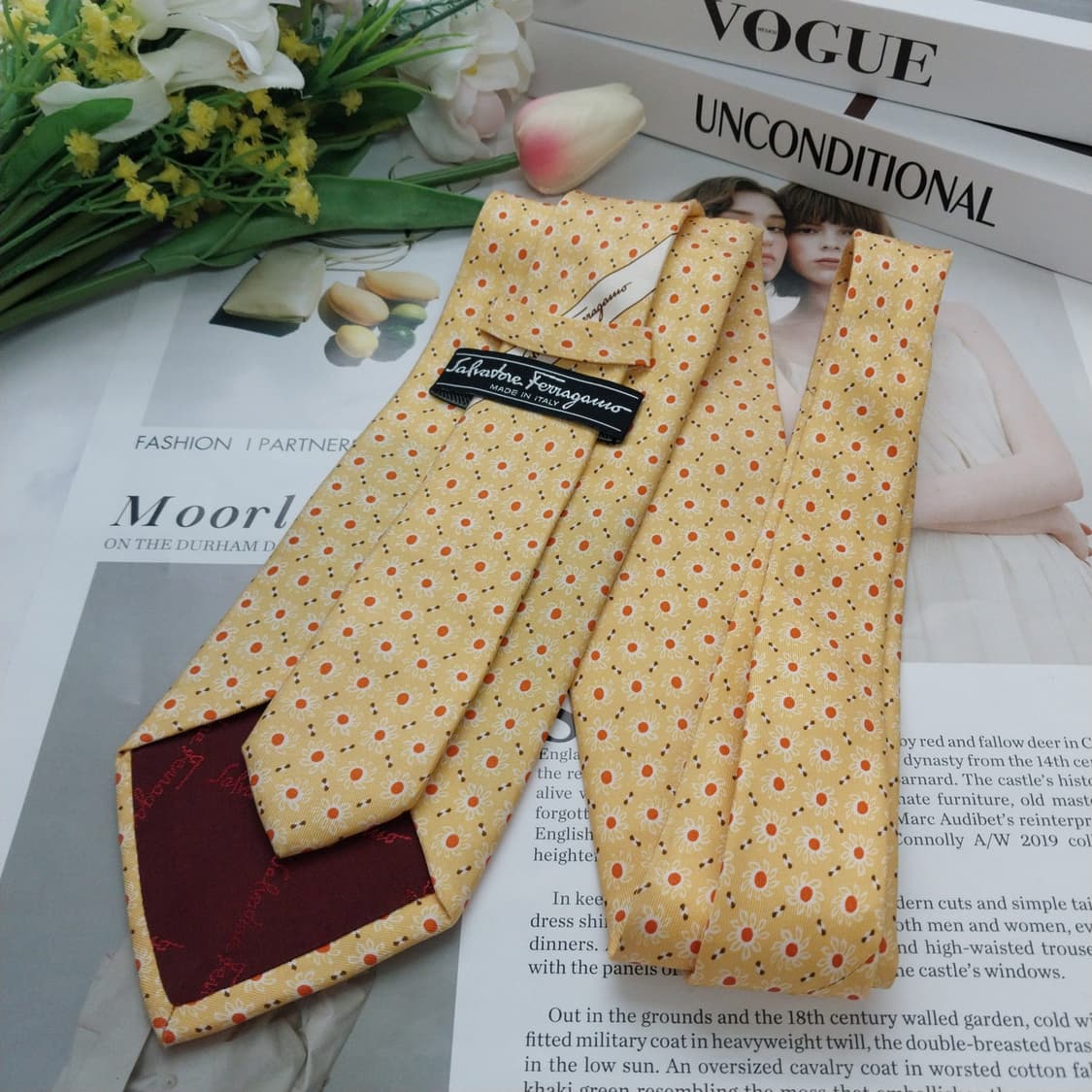살바토레 페라가모 실크 옐로 플라워 넥타이 9cm A등급 K852
 상품이미지6