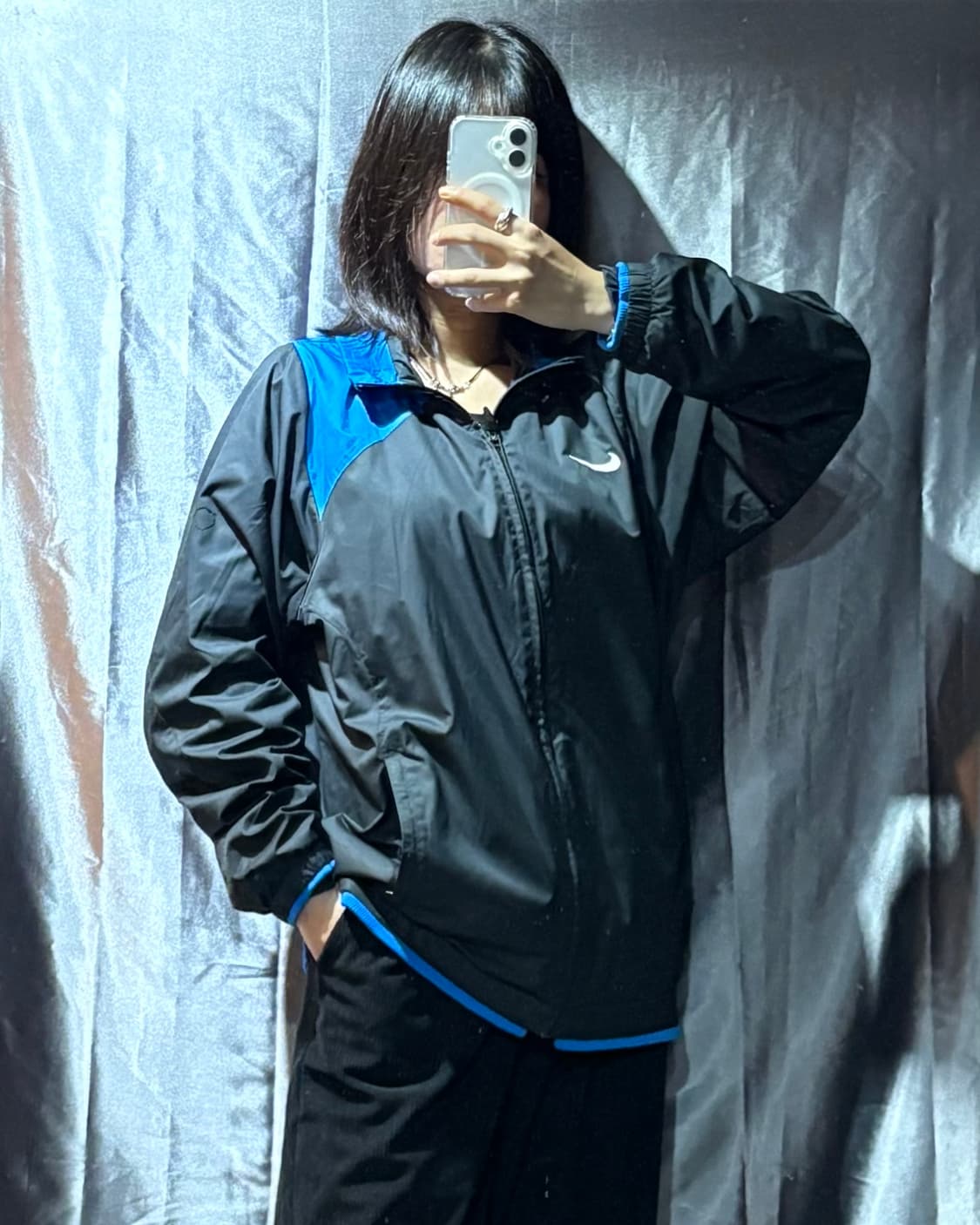 L 나이키 블루 배색 블랙 바람막이 상품이미지1