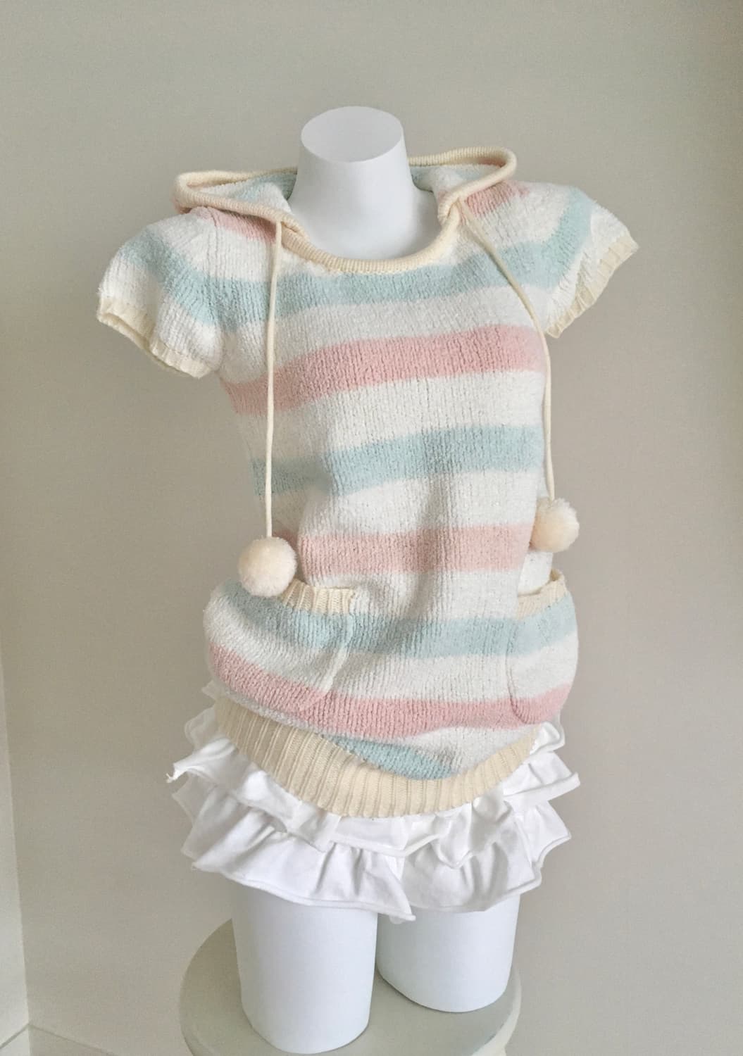 코튼캔디 솜사탕 파스텔 스트라이프 후드티 헤이세이 갸루 모리걸 상품이미지2