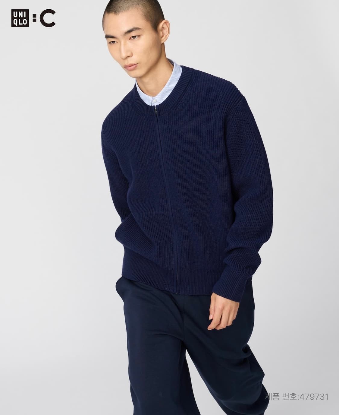 [L] 유니클로C 크루넥 풀 집 가디건 69네이비 상품이미지1