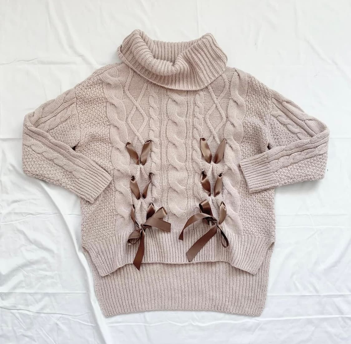 갸루 리본 터틀넥 트임 니트 오네갸루 라떼갸루 히메갸루 일본 오월빈티지 상품이미지3