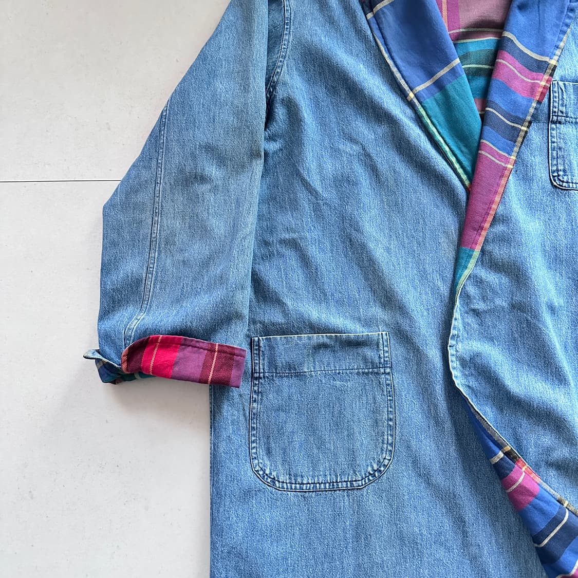 80s 폴로 랄프로렌 미국산 데님 로브 코트 L MADE IN USA 상품이미지4