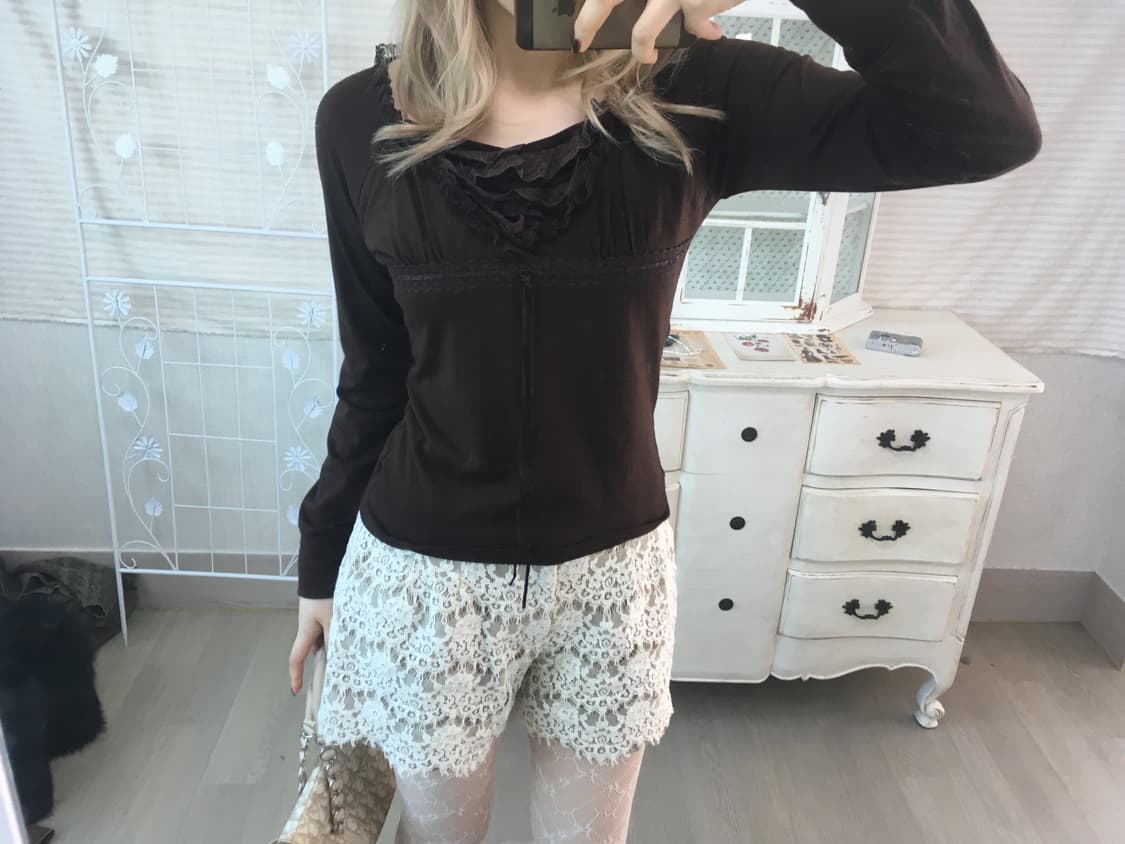 빈티지 레이스 브라운 프릴 롱슬리브 상품이미지1