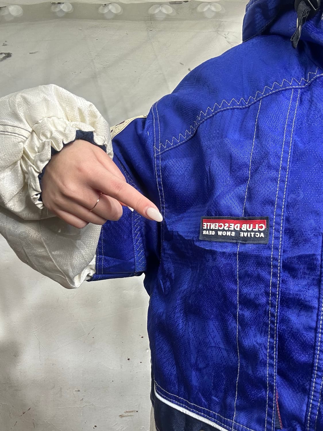 데상트 일본판 블루 화이트 올드스쿨 보더 스키 자켓 패딩 L 상품이미지4