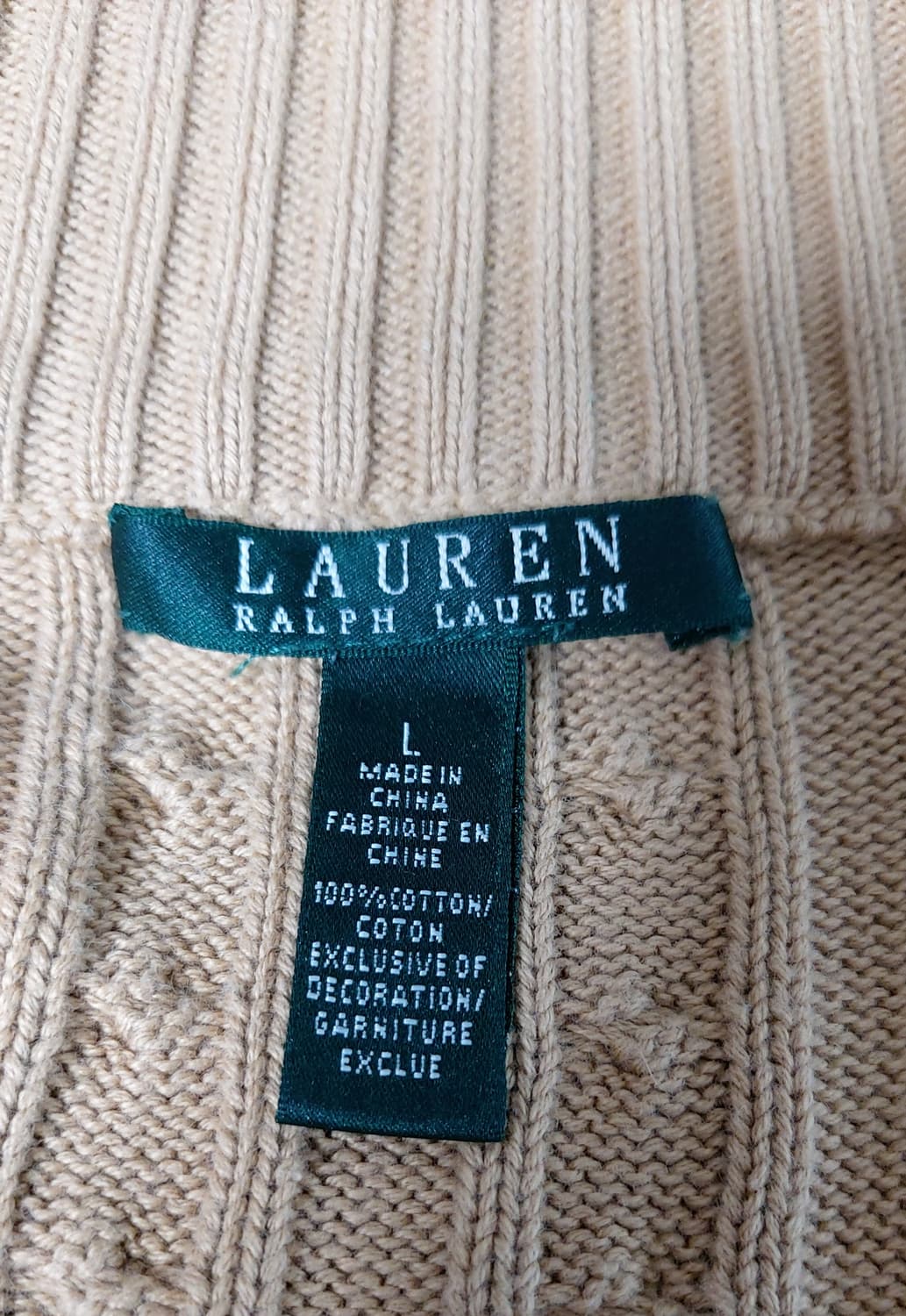 로렌 랄프로렌 케이블(꽈배기) 니트 집업 자켓(L) 상품이미지7