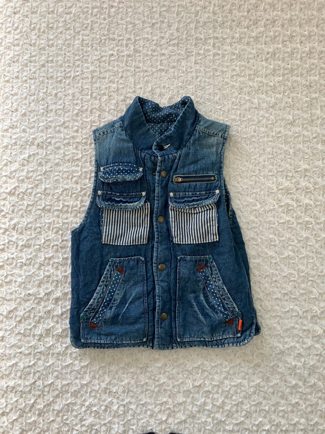 일본빈티지 리버시블 데님 도트 누빔 베스트 상품이미지7