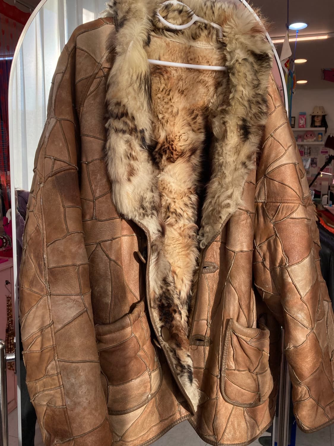 빈티지 패치워크 양모 가죽 코트 상품이미지3