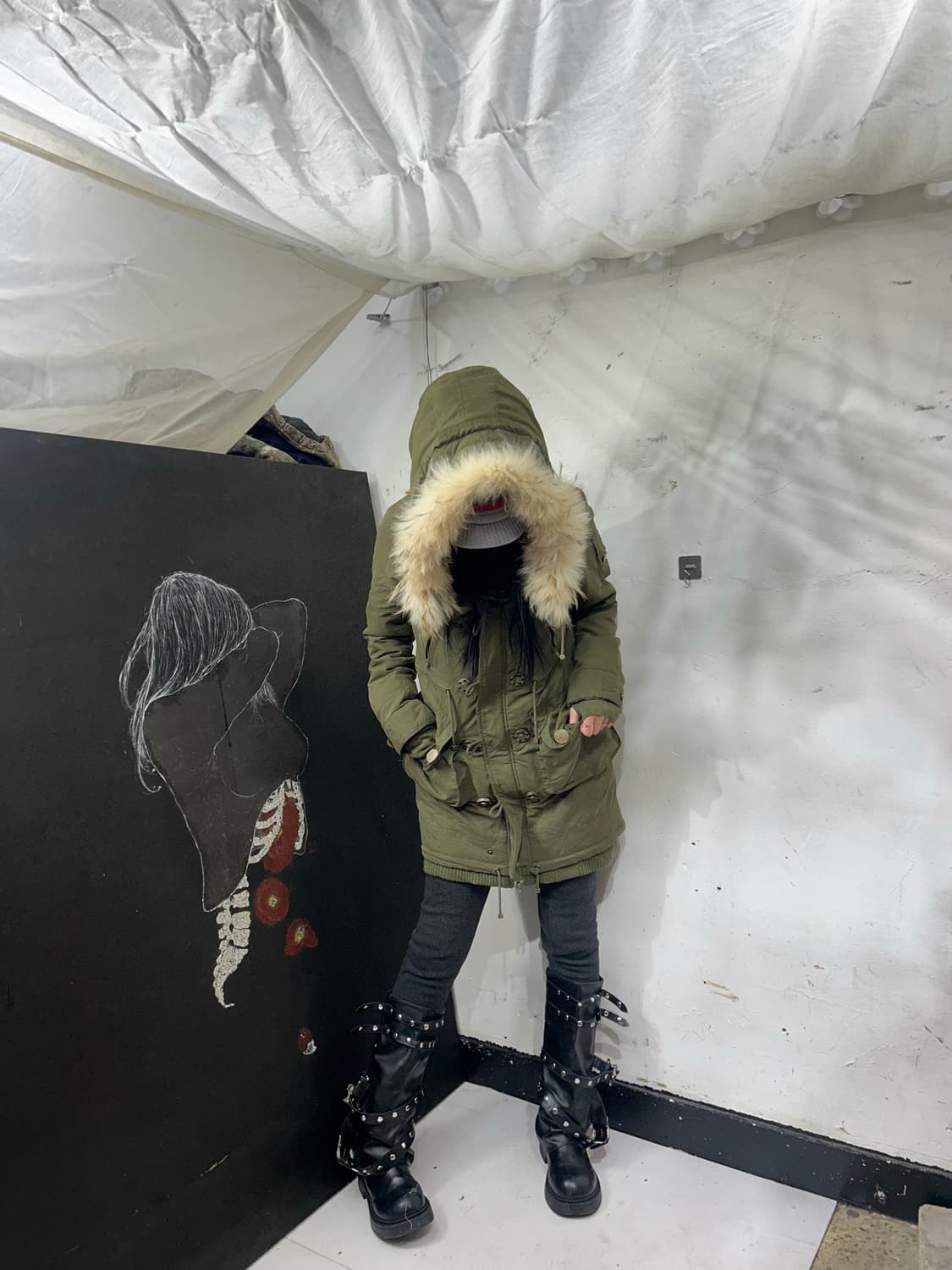 시슬리 y2k 울프죠 퍼 후드 자켓 S 상품이미지2