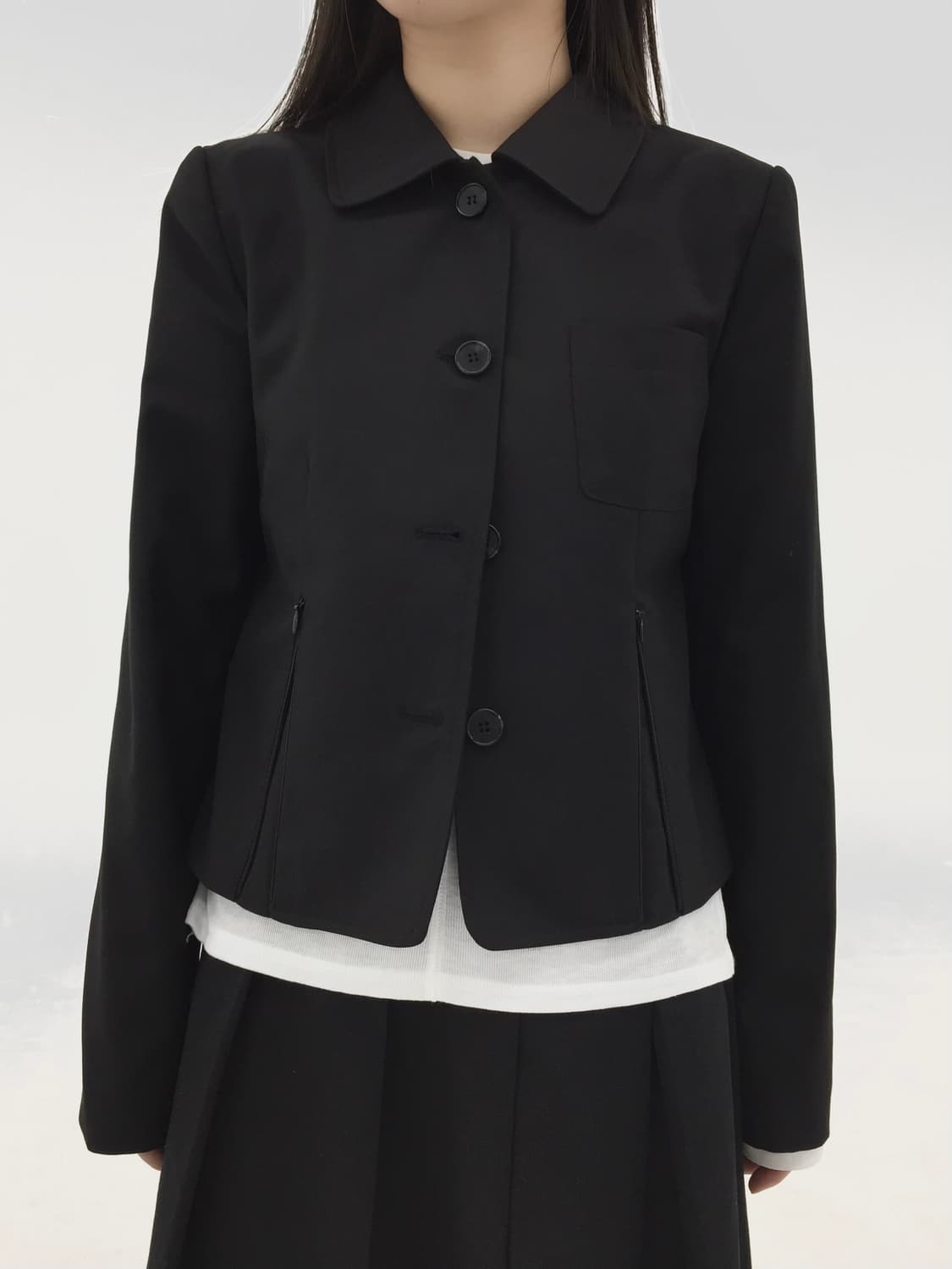 오운 자체판매 cropped slit jacket 블랙 상품이미지2