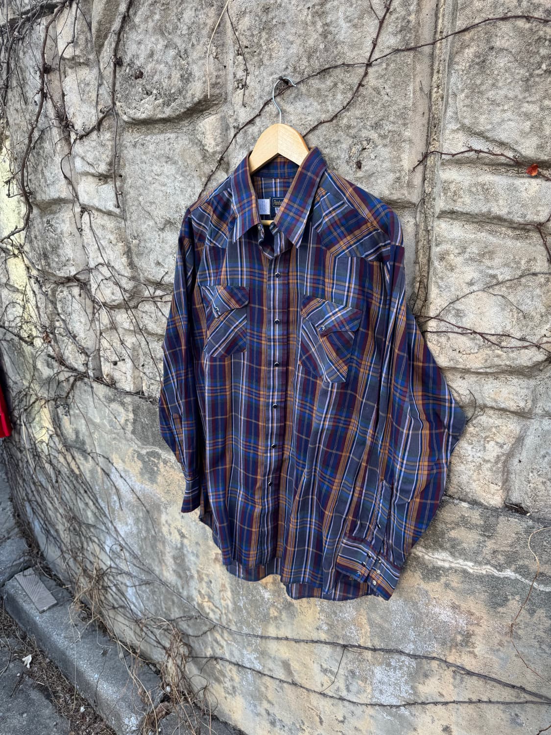 80s 팬핸들슬림 빈티지 체크 패턴 웨스턴 셔츠  상품이미지3