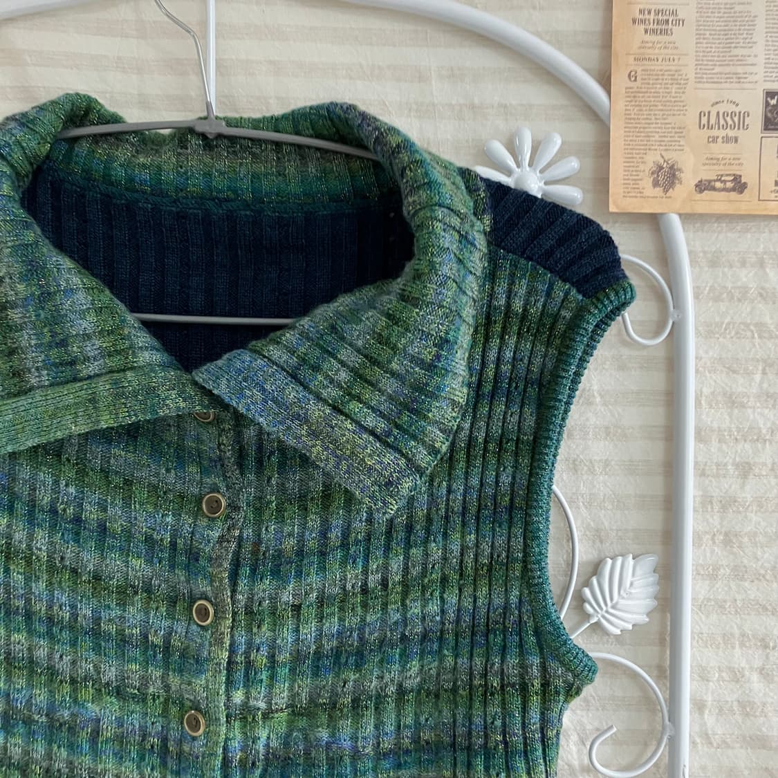 빈티지 그린 네이비 니트 조끼 915 y2k 스트릿 모리 갸루 일본빈티지 상품이미지2