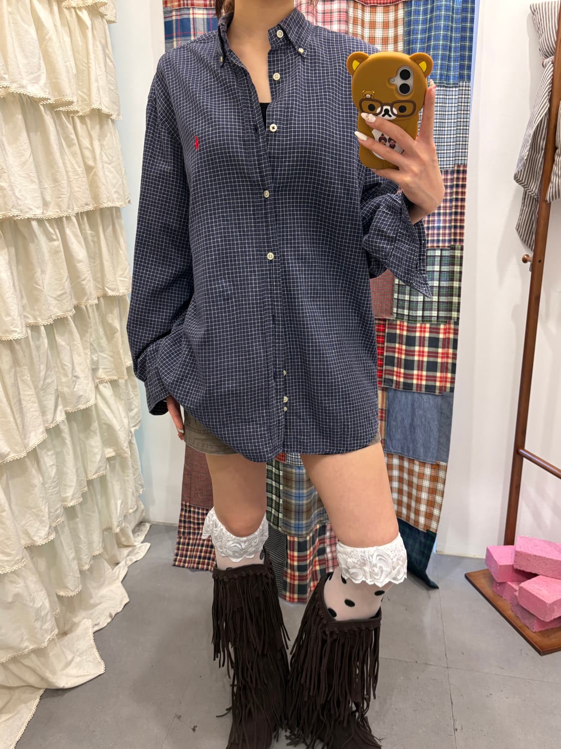 폴로 딥네이비 체크 셔츠  상품이미지3