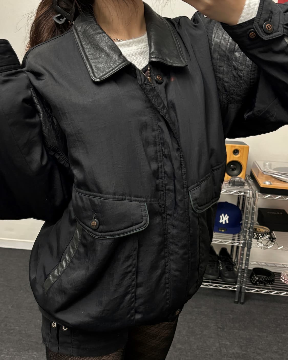 올드 빈티지 레더카라 봄버 자켓 블랙 상품이미지2