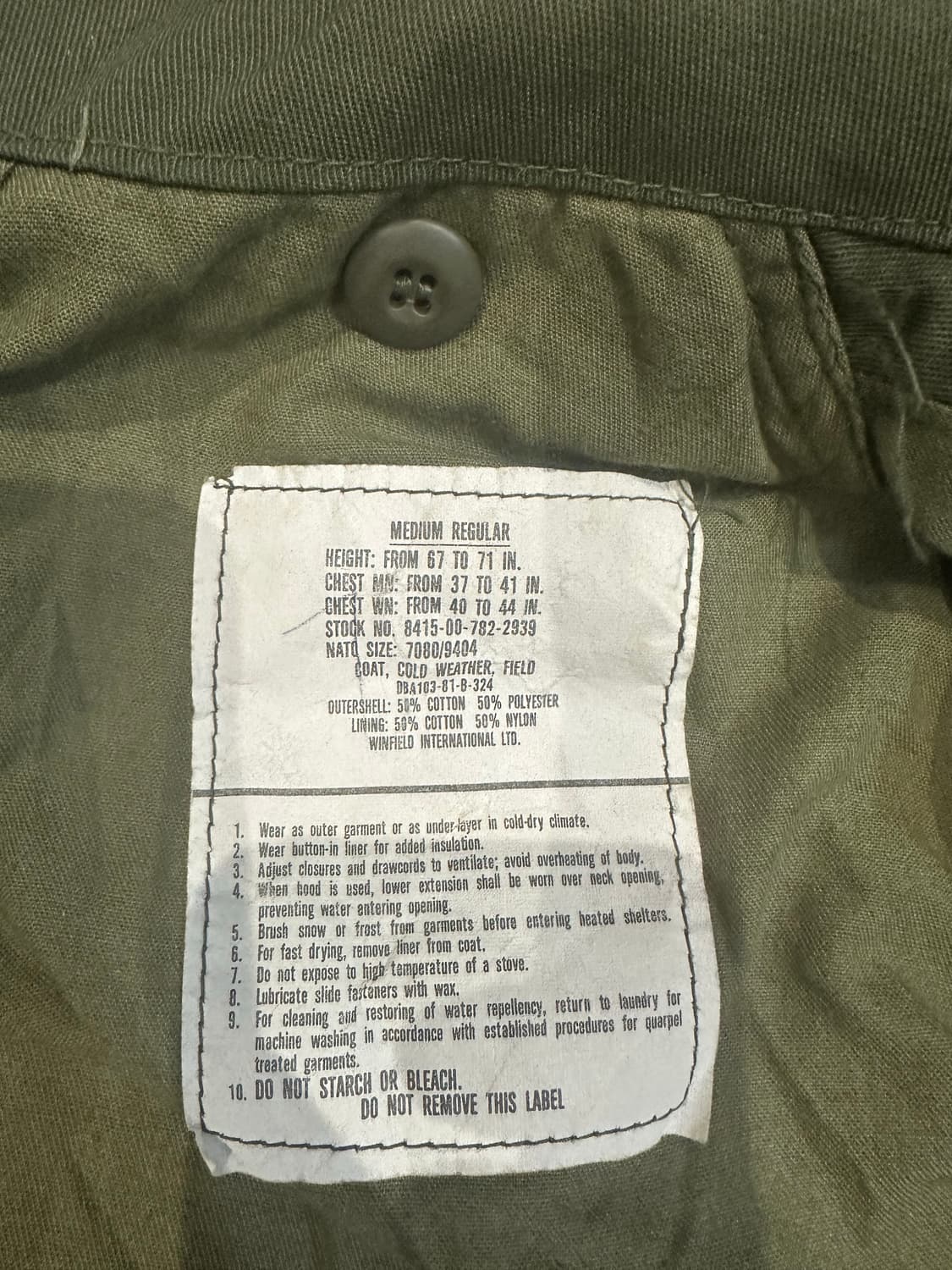 M-65 필드자켓 OG 데드스탁 미디움 (새상품) 상품이미지4