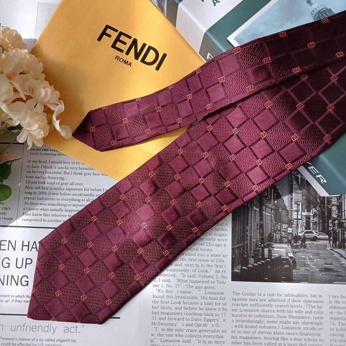 펜디 실크 와인 주카 패턴 넥타이 9.9cm A+~A등급 e879
 상품이미지3