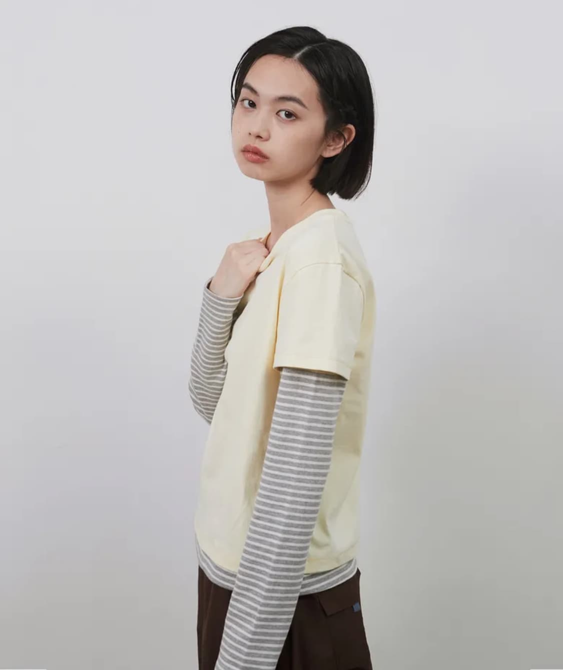 LAYERED STRIPE T-SHIRT, LIGHT YELLOW 상품이미지1