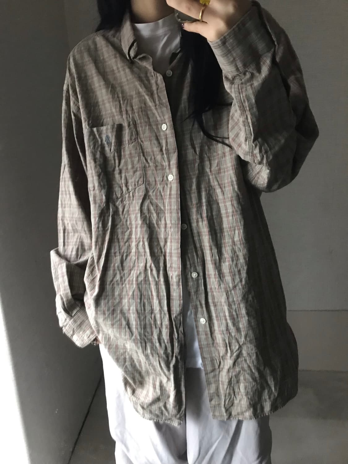 폴로 카키브라운 포켓 체크셔츠 상품이미지2