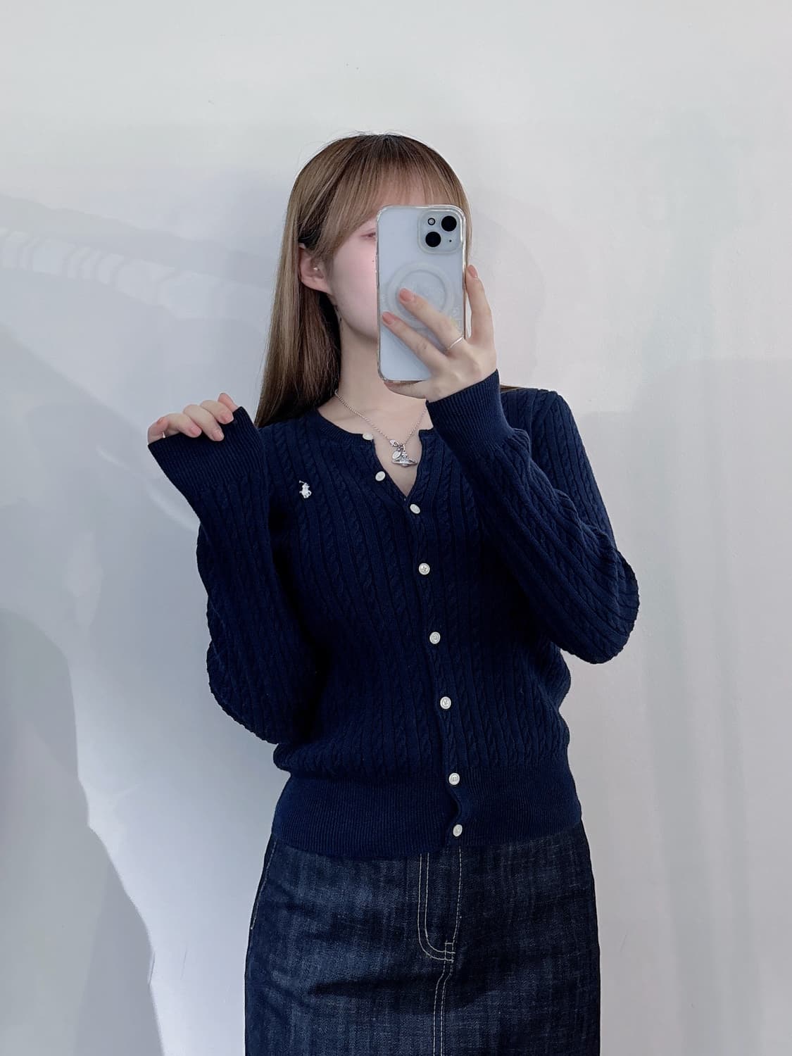 폴로랄프로렌 화이트포니 네이비 케이블 가디건 상품이미지1