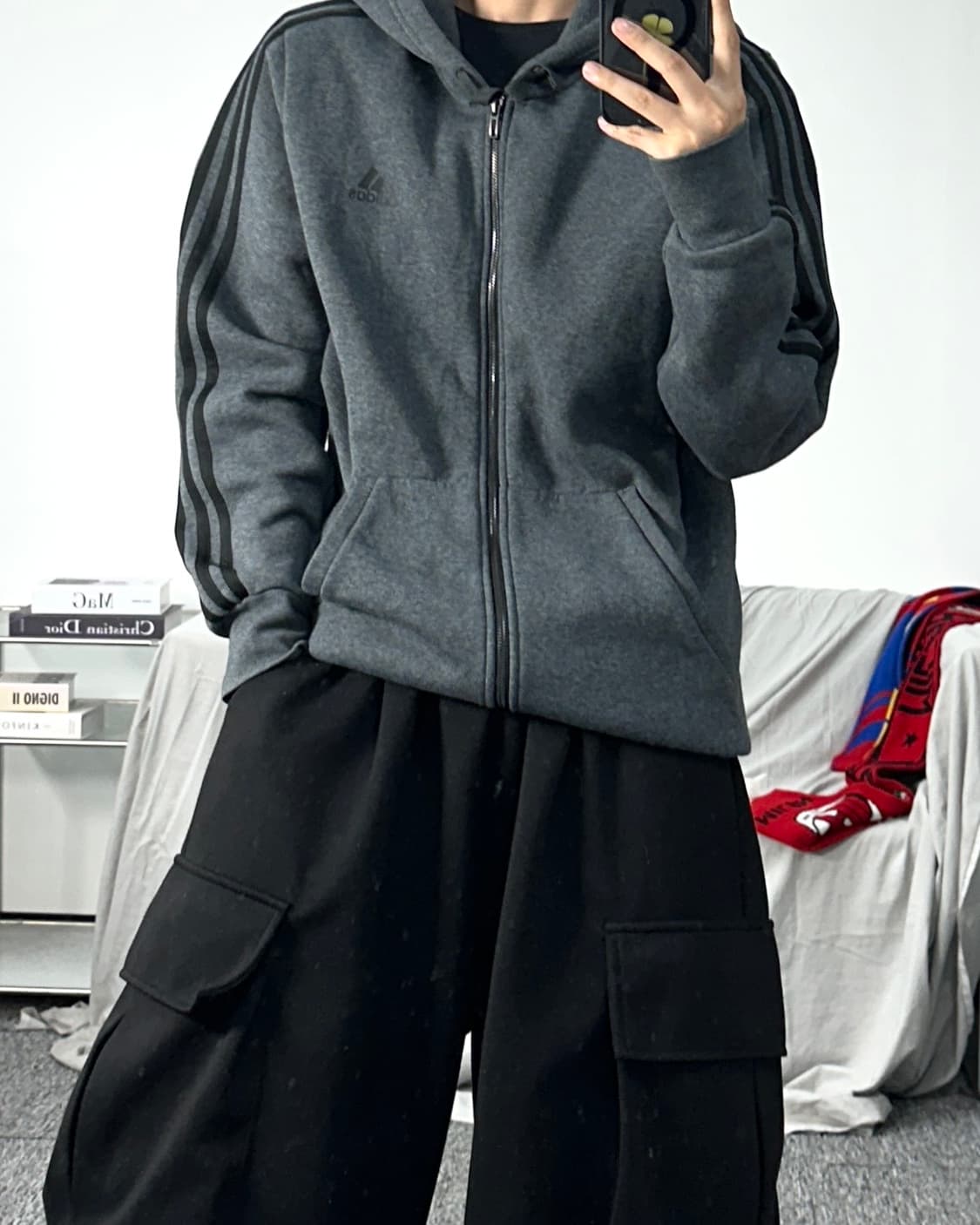 아디다스 블랙 차콜 후드집업 2XL 상품이미지3