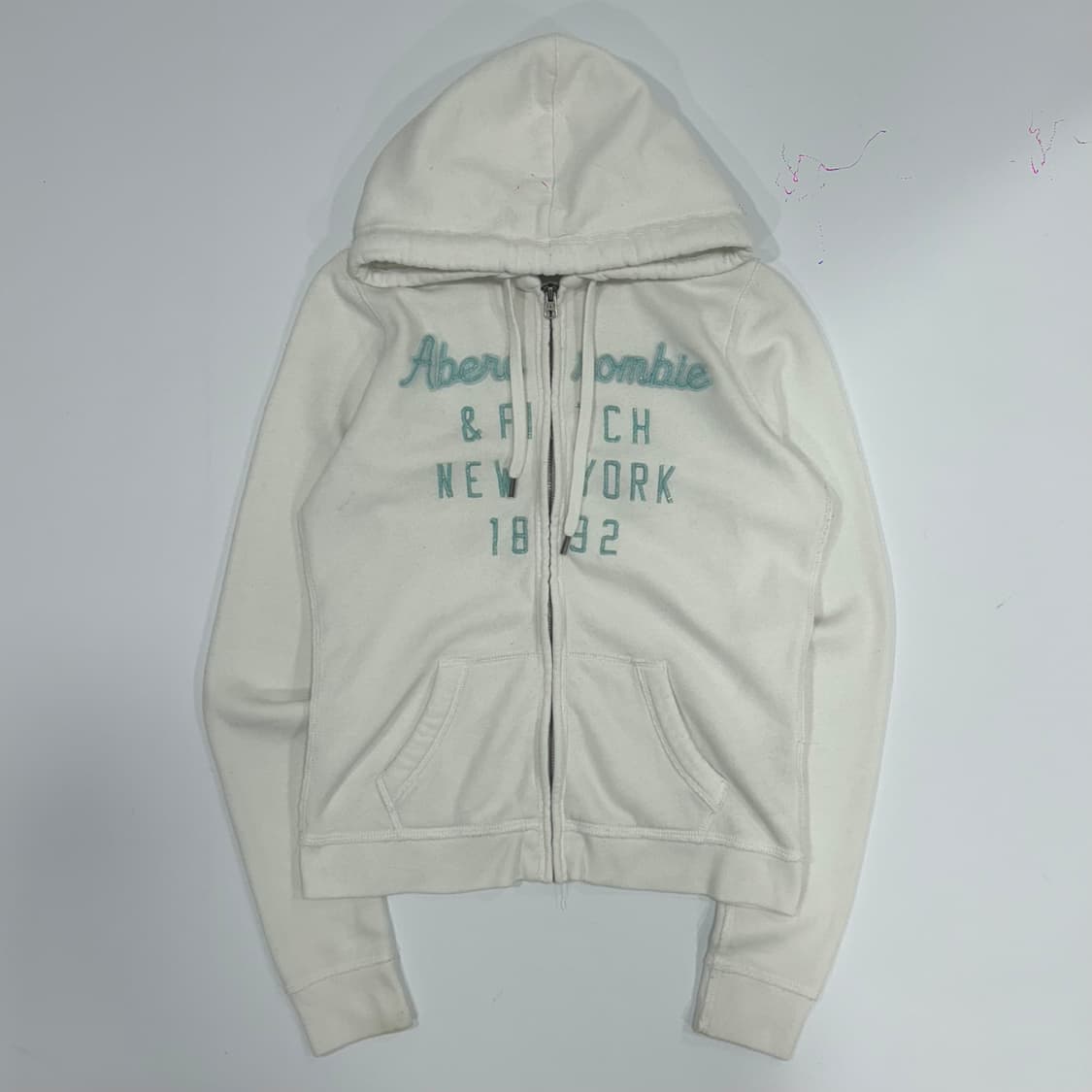 Abercrombie 아베크롬비 민트 글리터 로고 화이트 후드집업 상품이미지3