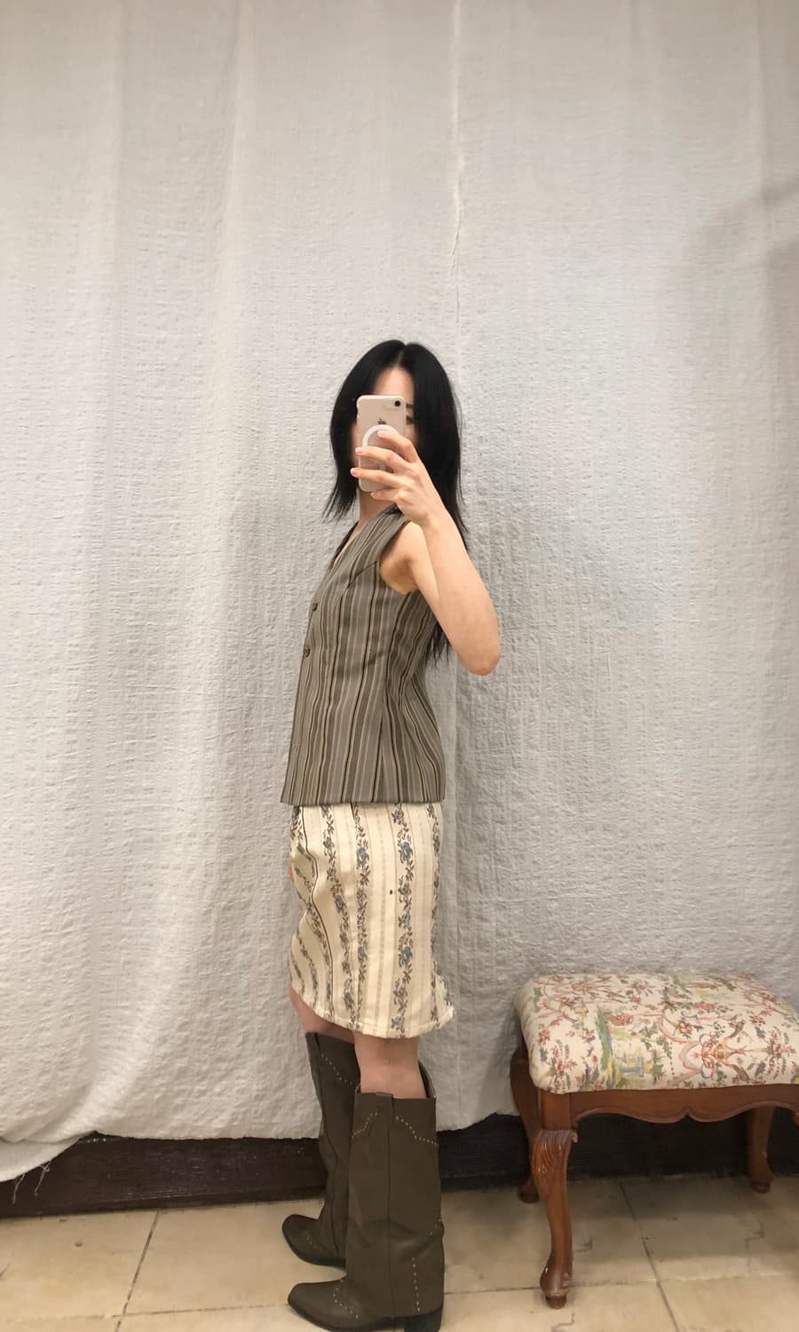 vintage garden stripe midi skirt 상품이미지5