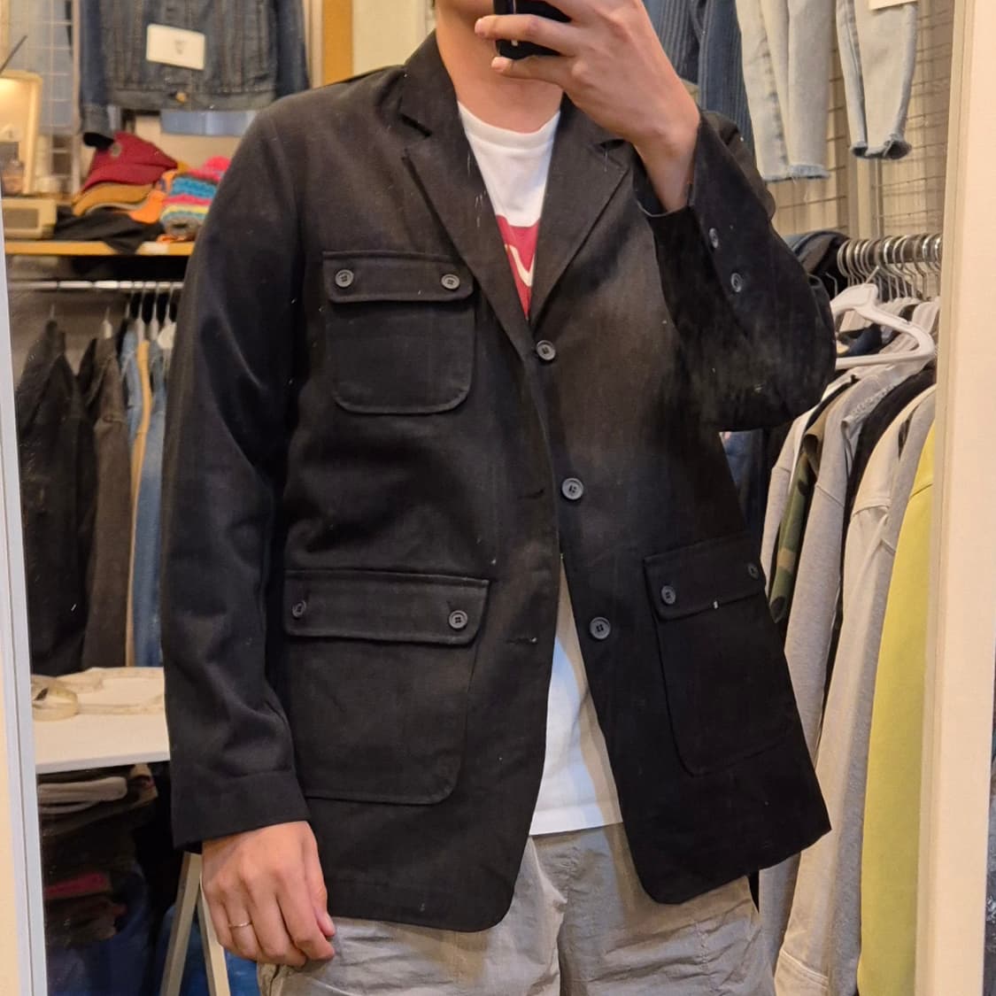 L~XL(착샷잇음) 블랙 면 워크블레이져  상품이미지3