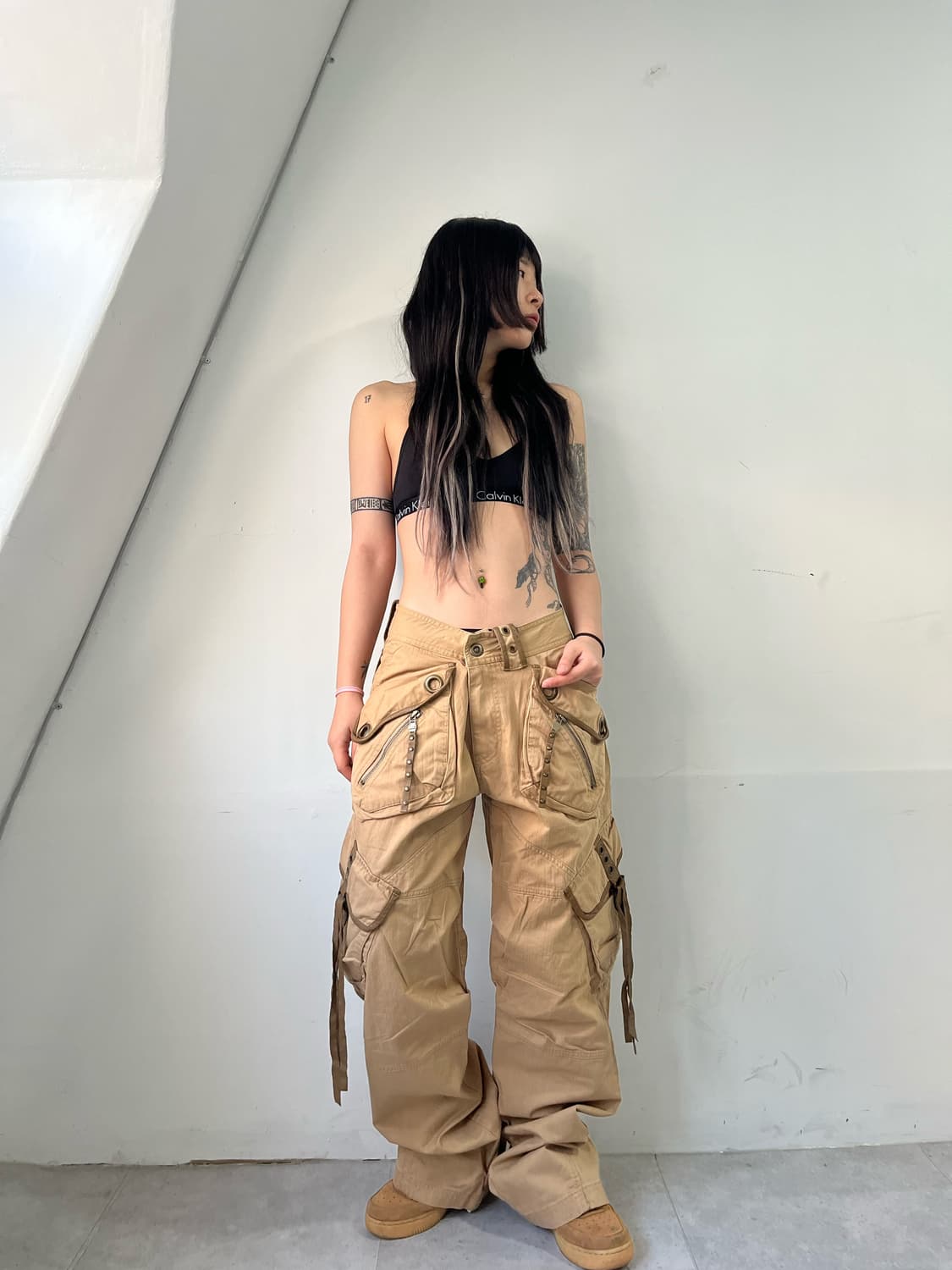 브라운 베이지 와이드 카고팬츠 상품이미지5