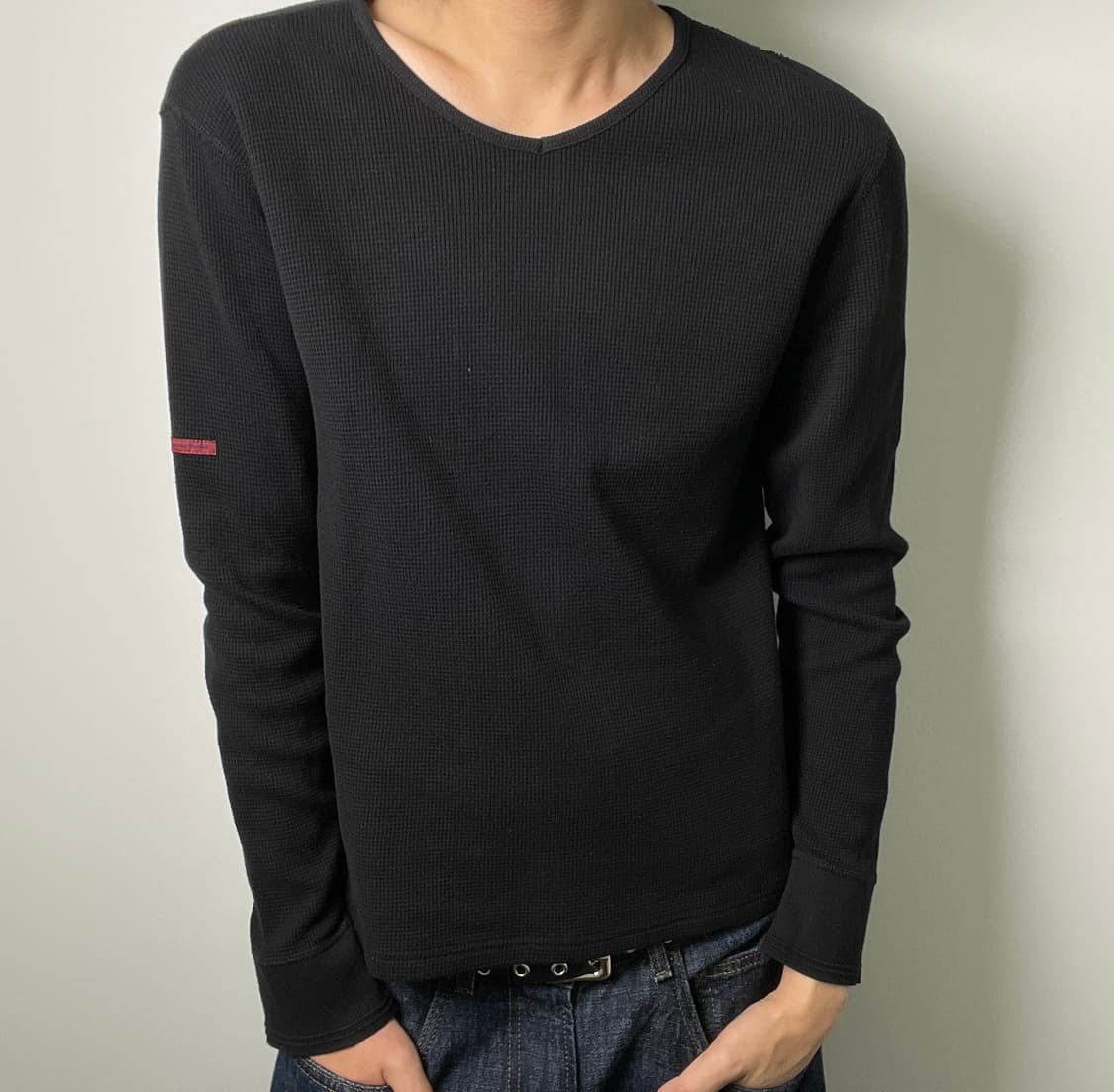 jpn vtg 빈티지 블랙 와플 브이넥 롱슬리브 S 상품이미지3