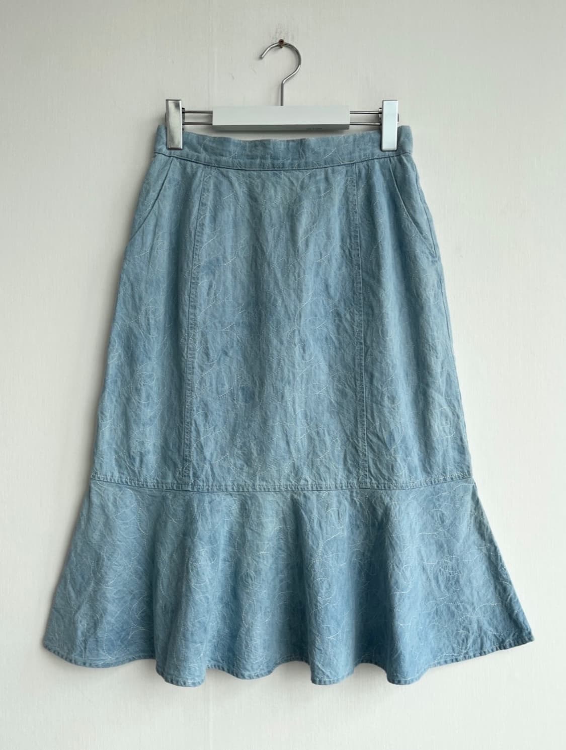 빈티지 연청 자수 머메이드 스커트 상품이미지1