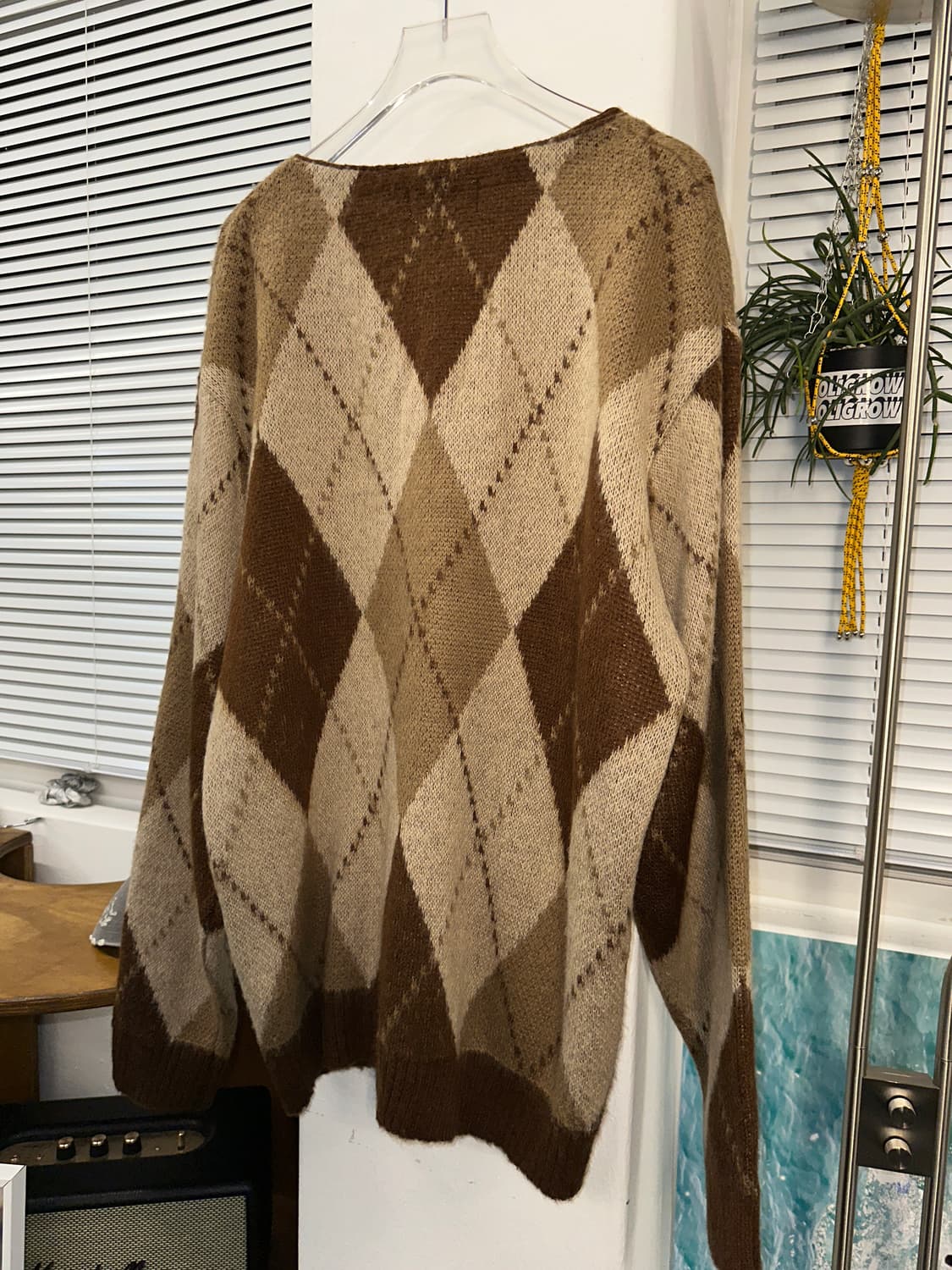 마하그리드 아가일 울 오버핏 가디건 L 상품이미지4