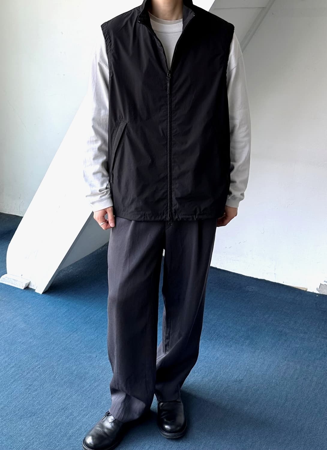 Washed puckering fabric 2way zip vest  상품이미지6